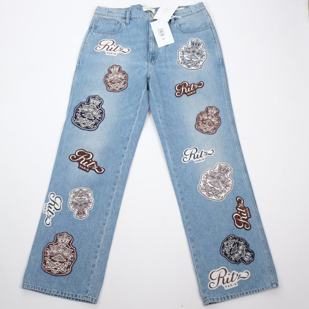 New Frame x Ritz Paris mens jeans sz 32 blue patches wide leg